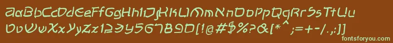 フォントShalomOblique – 緑色の文字が茶色の背景にあります。