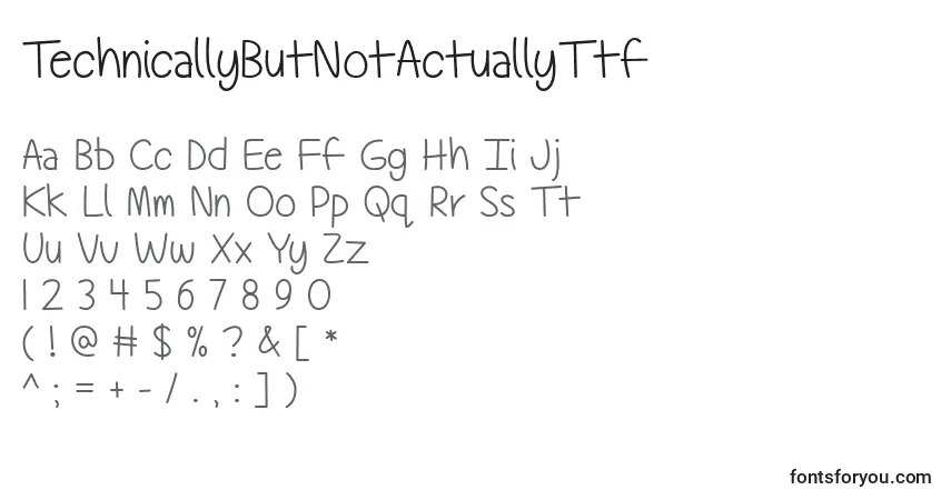 Czcionka TechnicallyButNotActuallyTtf – alfabet, cyfry, specjalne znaki