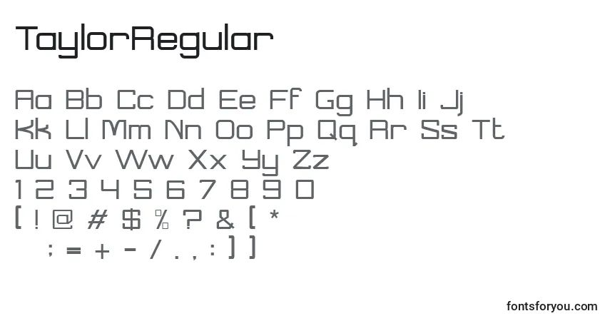 caractères de police taylorregular, lettres de police taylorregular, alphabet de police taylorregular