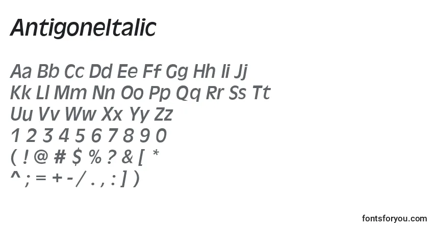 caractères de police antigoneitalic, lettres de police antigoneitalic, alphabet de police antigoneitalic