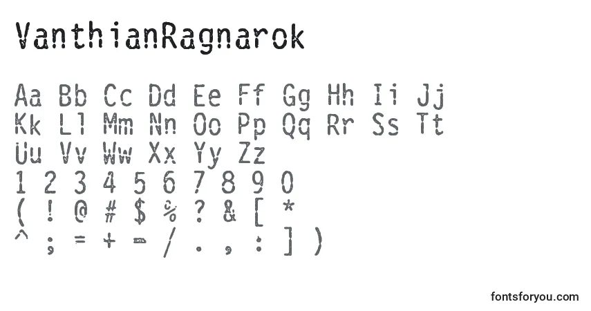 caractères de police vanthianragnarok, lettres de police vanthianragnarok, alphabet de police vanthianragnarok