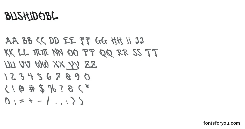Czcionka Bushidobl – alfabet, cyfry, specjalne znaki
