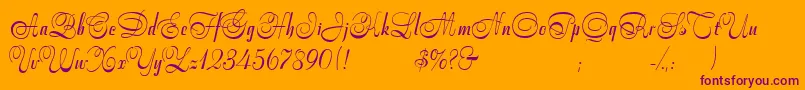 StradivariScript-Schriftart – Violette Schriften auf orangefarbenem Hintergrund