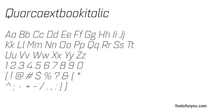 Czcionka Quarcaextbookitalic – alfabet, cyfry, specjalne znaki