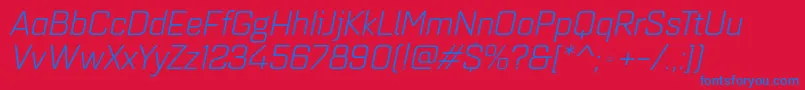 Quarcaextbookitalic-Schriftart – Blaue Schriften auf rotem Hintergrund