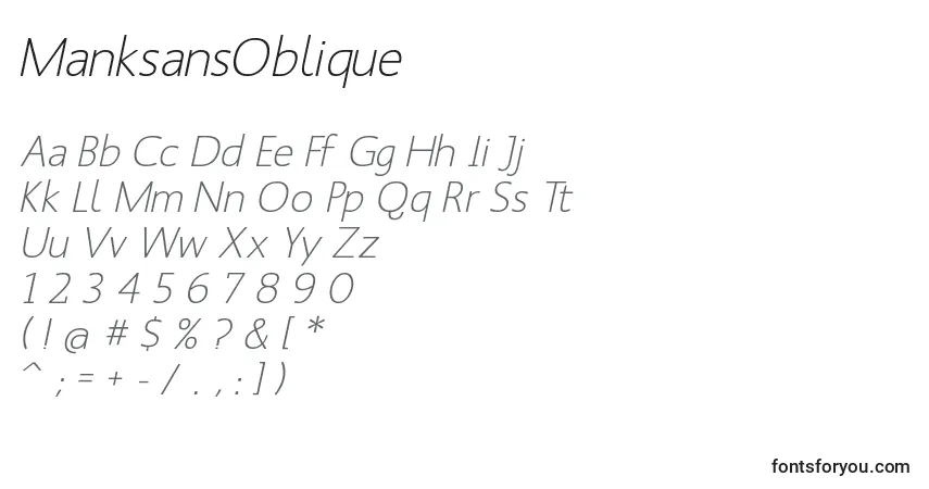 Schriftart ManksansOblique – Alphabet, Zahlen, spezielle Symbole
