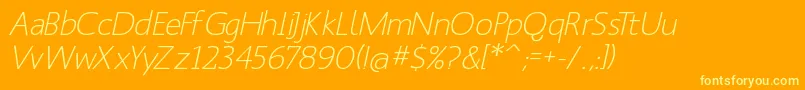 ManksansOblique-Schriftart – Gelbe Schriften auf orangefarbenem Hintergrund