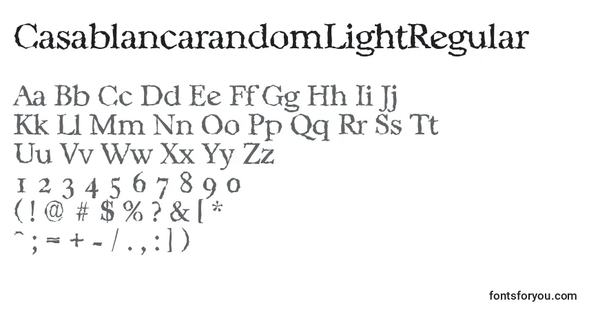 A fonte CasablancarandomLightRegular – alfabeto, números, caracteres especiais