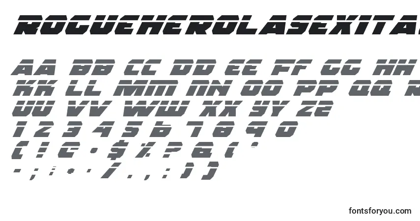 Шрифт RogueHeroLasexItalic – алфавит, цифры, специальные символы