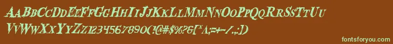 フォントBloodCrowCondensedItalic – 緑色の文字が茶色の背景にあります。