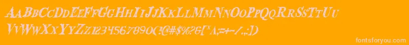 BloodCrowCondensedItalic-Schriftart – Rosa Schriften auf orangefarbenem Hintergrund