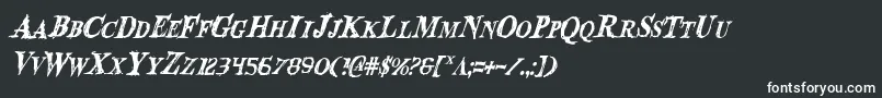 BloodCrowCondensedItalic-fontti – valkoiset fontit mustalla taustalla