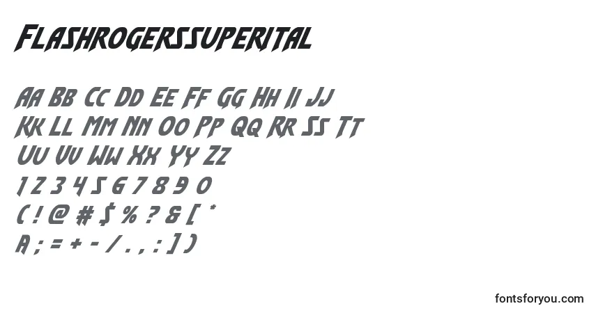Schriftart Flashrogerssuperital – Alphabet, Zahlen, spezielle Symbole