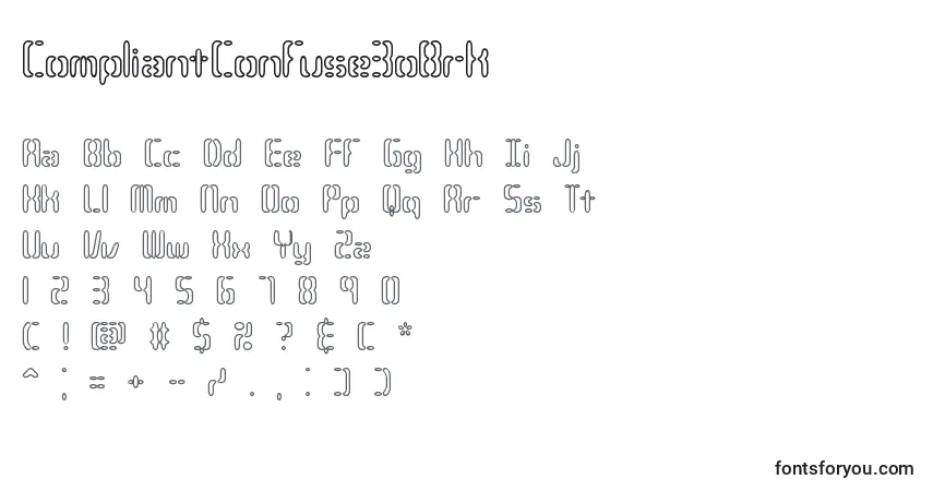 Czcionka CompliantConfuse3oBrk – alfabet, cyfry, specjalne znaki
