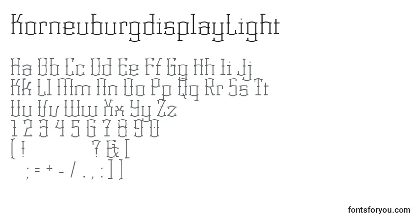 A fonte KorneuburgdisplayLight – alfabeto, números, caracteres especiais