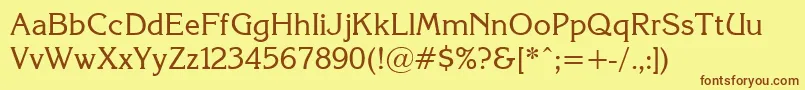 Korinna.Kz-Schriftart – Braune Schriften auf gelbem Hintergrund