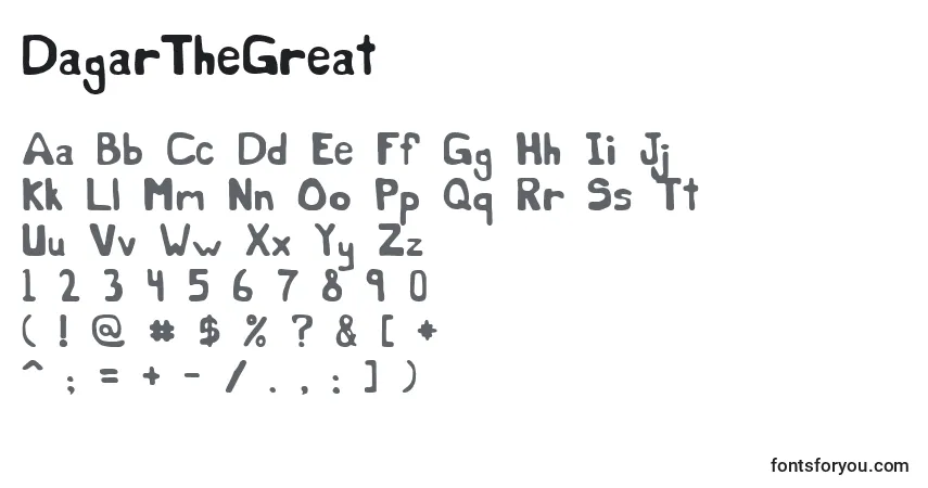Czcionka DagarTheGreat – alfabet, cyfry, specjalne znaki