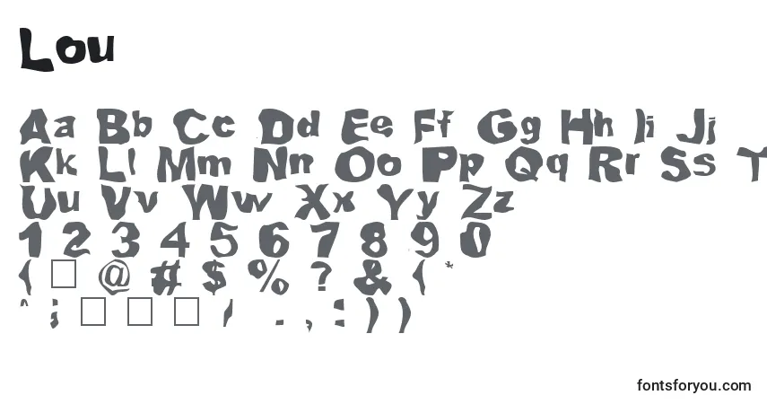 Czcionka Lou – alfabet, cyfry, specjalne znaki