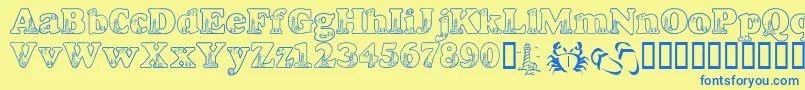 LmsBeachScrawl-Schriftart – Blaue Schriften auf gelbem Hintergrund
