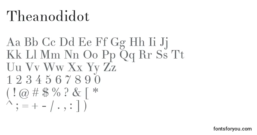 Schriftart Theanodidot – Alphabet, Zahlen, spezielle Symbole