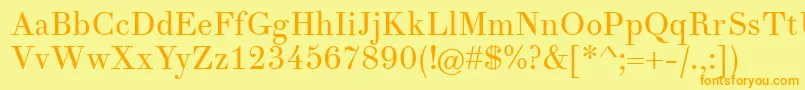 フォントTheanodidot – オレンジの文字が黄色の背景にあります。