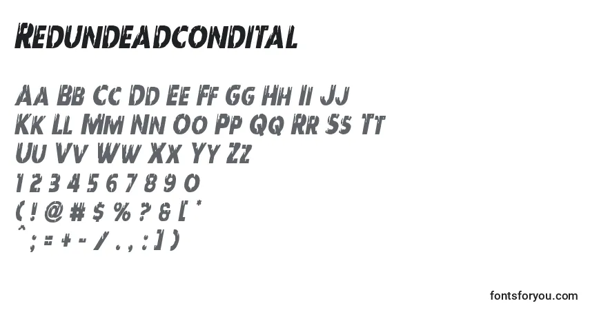 Fuente Redundeadcondital - alfabeto, números, caracteres especiales