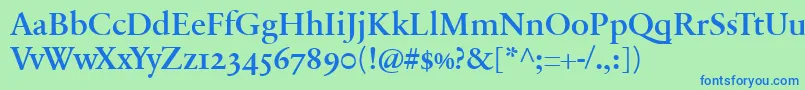 SabonnextLtDemiOldStyleFigures-Schriftart – Blaue Schriften auf grünem Hintergrund
