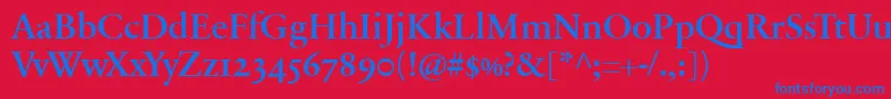SabonnextLtDemiOldStyleFigures-Schriftart – Blaue Schriften auf rotem Hintergrund