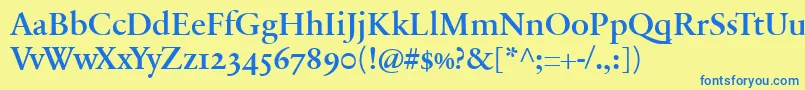 Weitere Informationen zur SabonnextLtDemiOldStyleFigures-Schriftart SabonnextLtDemiOldStyleFigures-Schriftart – Blaue Schriften auf gelbem Hintergrund