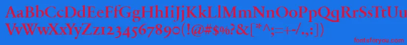 フォントSabonnextLtDemiOldStyleFigures – 赤い文字の青い背景