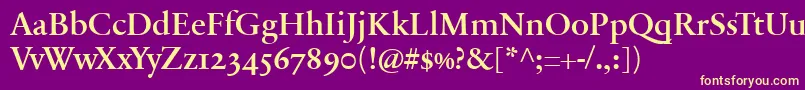 Weitere Informationen zur SabonnextLtDemiOldStyleFigures-Schriftart SabonnextLtDemiOldStyleFigures-Schriftart – Gelbe Schriften auf violettem Hintergrund