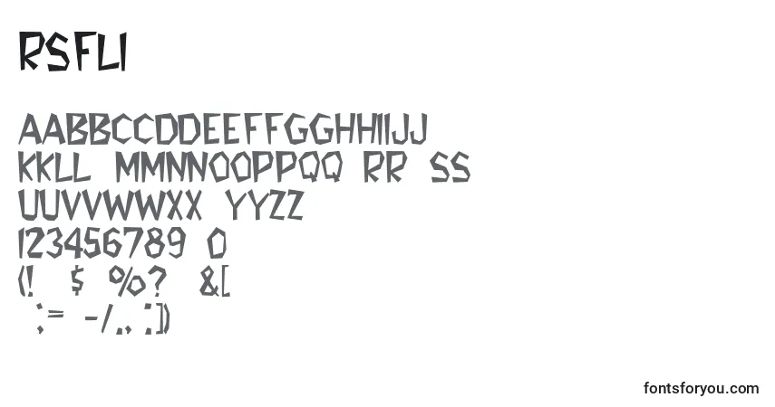 Czcionka Rsflintfont – alfabet, cyfry, specjalne znaki