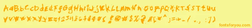 フォントMyHandFightsLs – オレンジの文字が黄色の背景にあります。