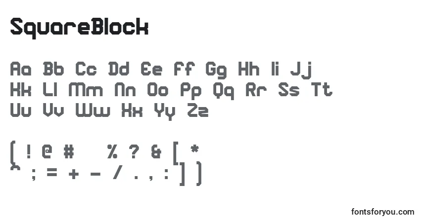 Czcionka SquareBlock – alfabet, cyfry, specjalne znaki