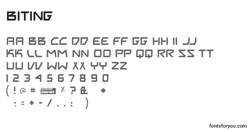 Schriftart Biting – Alphabet, Zahlen, spezielle Symbole