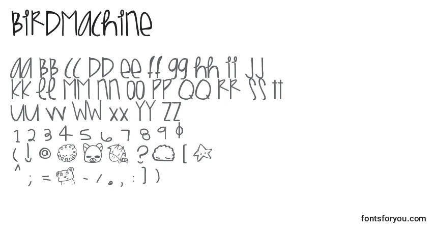 Czcionka Birdmachine – alfabet, cyfry, specjalne znaki