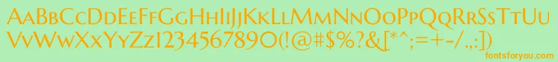 フォントMarcellusscRegular – オレンジの文字が緑の背景にあります。