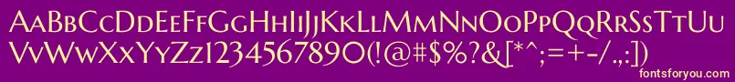 Fonte MarcellusscRegular – fontes amarelas em um fundo roxo