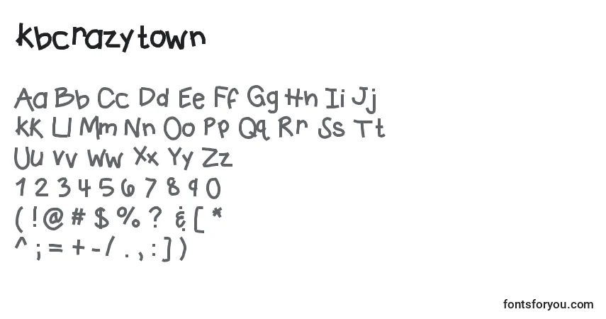 A fonte Kbcrazytown – alfabeto, números, caracteres especiais