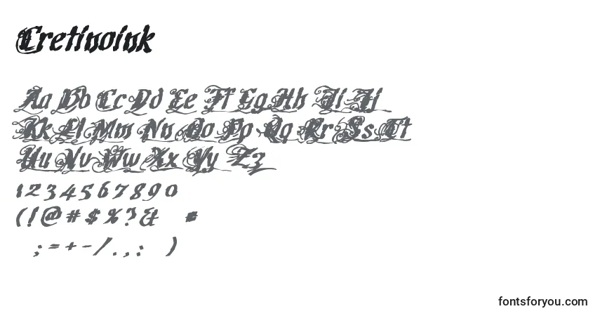 Czcionka Cretinoink – alfabet, cyfry, specjalne znaki