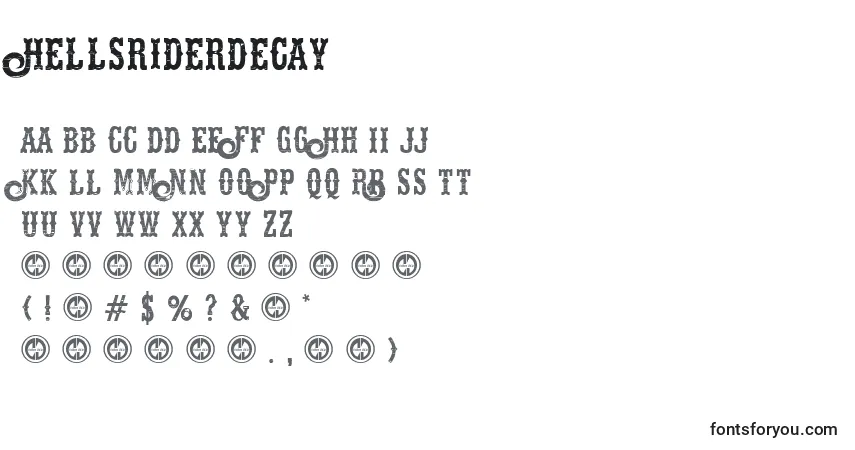 Шрифт Hellsriderdecay – алфавит, цифры, специальные символы
