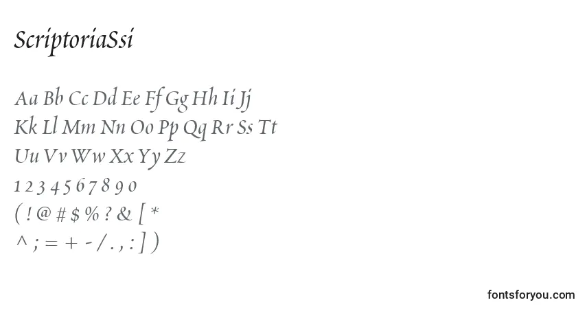 A fonte ScriptoriaSsi – alfabeto, números, caracteres especiais