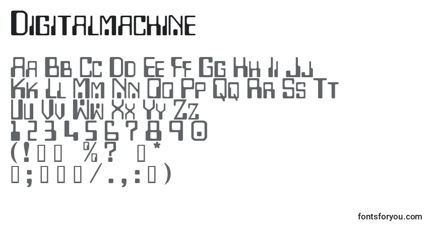 Digitalmachine-fontti – aakkoset, numerot, erikoismerkit