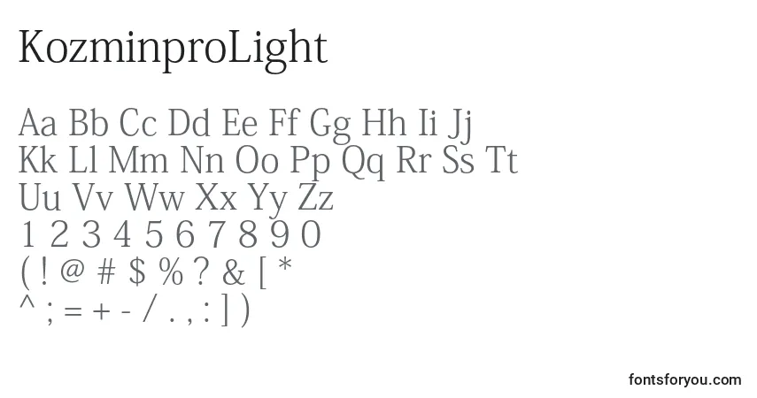 A fonte KozminproLight – alfabeto, números, caracteres especiais