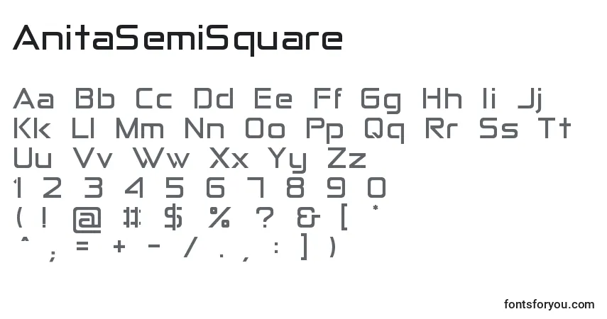 Czcionka AnitaSemiSquare – alfabet, cyfry, specjalne znaki