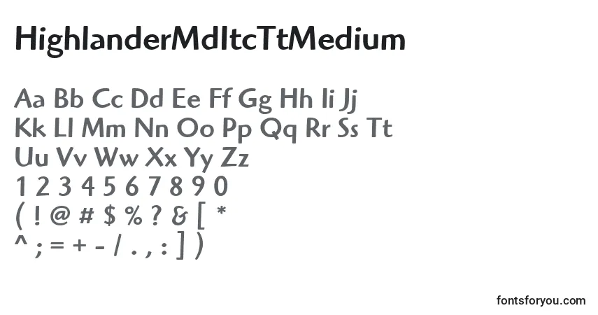 Шрифт HighlanderMdItcTtMedium – алфавит, цифры, специальные символы