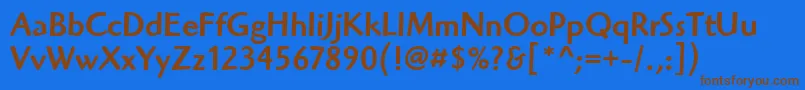 フォントHighlanderMdItcTtMedium – 茶色の文字が青い背景にあります。