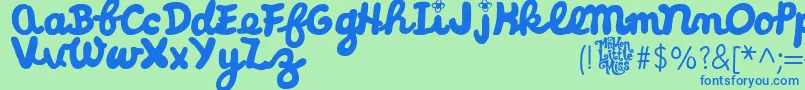 LittleMissCursive-Schriftart – Blaue Schriften auf grünem Hintergrund