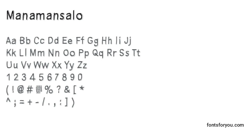 Czcionka Manamansalo – alfabet, cyfry, specjalne znaki