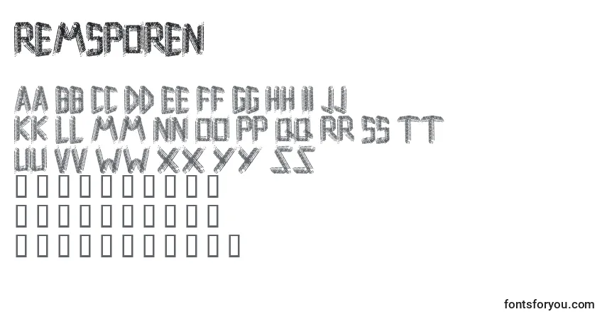 Czcionka Remsporen – alfabet, cyfry, specjalne znaki